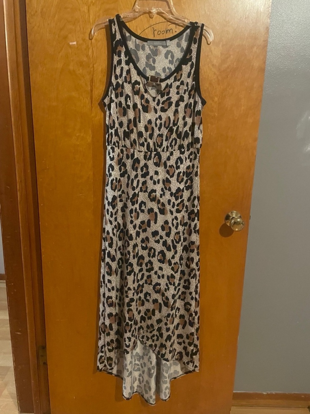 NY Collection Leopard Print Sleeveless High-Low Dress - Black & Tan